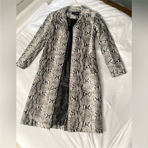 Fashion Nova Black and Gray Snake Print Trench Coat